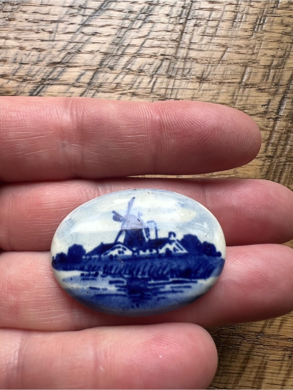 Vintage Blue and White Delft Ceramic Art Brooch